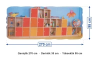 24 Gözlü Çok Gözlü Dolap Seti 270x35x95 cm ölçüleri: genişlik 270 cm, derinlik 35 cm, yükseklik 95 cm