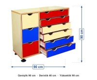 Yatay Çekmeceli Dolap 90x40x90 cm ölçüleri: genişlik 90 cm, derinlik 40 cm, yükseklik 90 cm