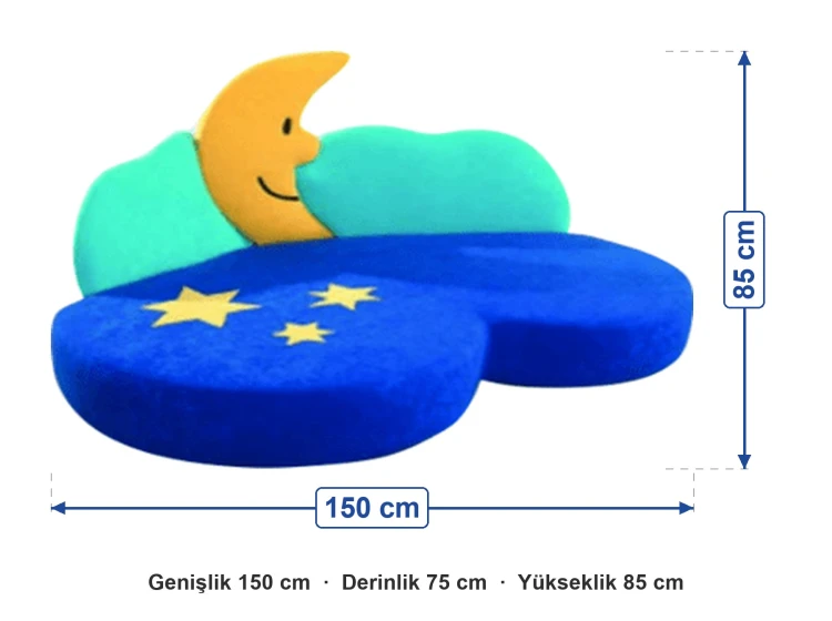 Aydede Figürlü Sünger Koltuk 75x150x85 cm ölçüleri: genişlik 150 cm, derinlik 75 cm, yükseklik 85 cm