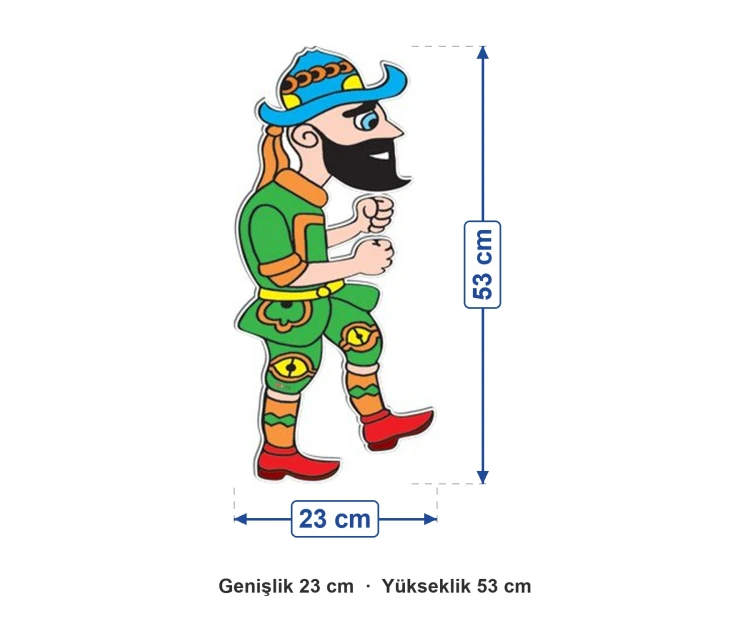 Ahşap Hacivat Figürü 23x53 cm ölçüleri: genişlik 23 cm, yükseklik 53 cm