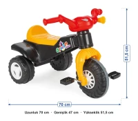 Pedallı Afacan bisiklet ölçüleri: uzunluk 70 cm, genişlik 47 cm, yükseklik 51,5 cm