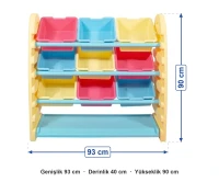 9 Kutulu Plastik Saklama Rafı 93x40x90 cm ölçüleri: genişlik 93 cm, derinlik 40 cm, yükseklik 90 cm