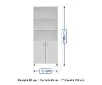Açık Raflı Kapaklı Ofis Dolabı 80x40x190 cm ölçüleri: genişlik 80 cm, derinlik 40 cm, yükseklik 190 cm