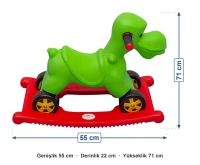 Anaokulu Sallanan Afacan Köpek Yeşil ölçüleri: genişlik 55 cm, derinlik 22 cm, yükseklik 71 cm