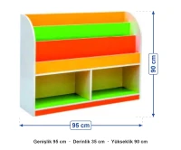 Renkli Raflı Kitaplık 95x35x90 cm ölçüleri: genişlik 95 cm, derinlik 35 cm, yükseklik 90 cm