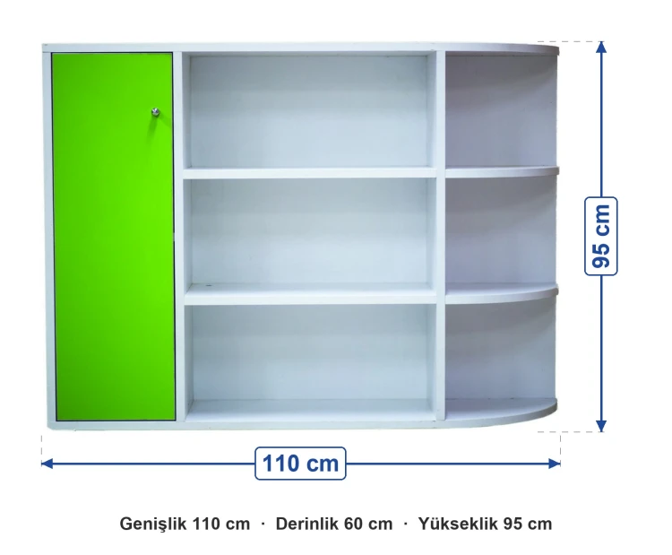 Çift Yönlü Fonksiyonel Dolap 110x60x95 cm ölçüleri: genişlik 110 cm, derinlik 60 cm, yükseklik 95 cm