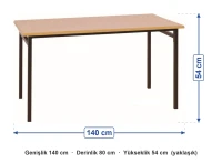 Kantin Masası  80x140 ölçüleri: genişlik 140 cm, derinlik 80 cm, yükseklik 54 cm (yaklaşık)
