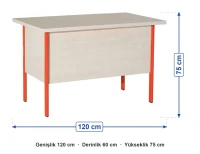 Metal Ayaklı Öğretmen Masası Kilitli Çekmeceli 120x60x75 cm ölçüleri: genişlik 120 cm, derinlik 60 cm, yükseklik 75 cm