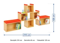 Tetris Dolap Grubu 1 210x40x125 cm ölçüleri: genişlik 210 cm, derinlik 40 cm, yükseklik 125 cm
