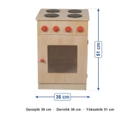 Ahşap Ocaklı Oyuncak Fırın 36x36x51 cm ölçüleri: genişlik 36 cm, derinlik 36 cm, yükseklik 51 cm