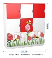 9 Kapaklı UV Baskılı Lale ve Gül Temalı Öğrenci Dolabı ölçüleri: genişlik 105 cm, derinlik 36 cm, yükseklik 110 cm