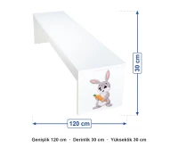 Tavşan Figürlü Bank 120x30x30 cm ölçüleri: genişlik 120 cm, derinlik 30 cm, yükseklik 30 cm