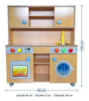Ahşap naturel mutfak ölçüleri: genişlik 86 cm, derinlik 37 cm, yükseklik 100 cm