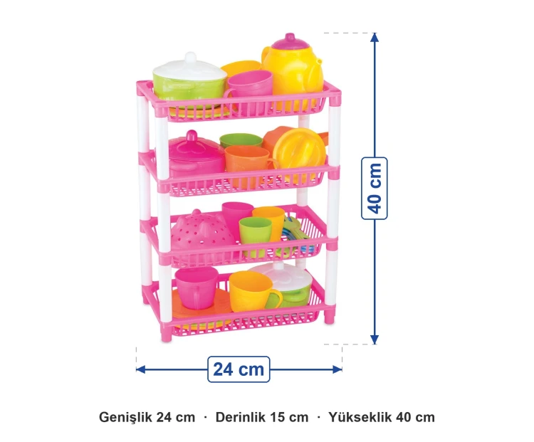 4'lü Oyuncak Mutfak Sepeti 19 Parça ölçüleri: genişlik 24 cm, derinlik 15 cm, yükseklik 40 cm