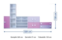 Pembe Grup Dolap Seti 320x37x135 cm ölçüleri: genişlik 320 cm, derinlik 37 cm, yükseklik 135 cm