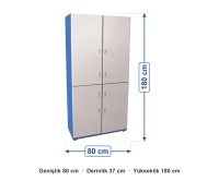 Dört Kişilik Ahşap Soyunma Dolabı 80x37x180 cm ölçüleri: genişlik 80 cm, derinlik 37 cm, yükseklik 180 cm