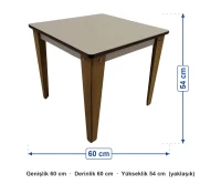 60x60 Anaokulu Ahşap Masa ölçüleri: genişlik 60 cm, derinlik 60 cm, yükseklik 54 cm (yaklaşık)