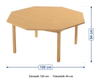 Sekizgen Ahşap Keşif Masası 120 cm ölçüleri: genişlik 120 cm, yükseklik 54 cm