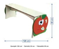 Elma Figürlü Bank 120x30x30 cm Beyaz Oturaklı ölçüleri: genişlik 120 cm, derinlik 30 cm, yükseklik 30 cm