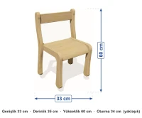 Kontra Sandalye 34 cm Oturma Yükseklikli ölçüleri: genişlik 33 cm, derinlik 35 cm, yükseklik 60 cm, oturma 34 cm (yaklaşık)