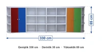 Neşeli Düzen Raflı Kapaklı Dolap Seti 330x35x85 cm ölçüleri: genişlik 330 cm, derinlik 35 cm, yükseklik 85 cm