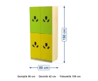 Gülen Yüz Kapaklı Vestiyer 4 Kapak 80x42x150 cm ölçüleri: genişlik 80 cm, derinlik 42 cm, yükseklik 150 cm