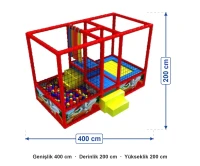 Soft Play Oyun Alanı 400x200xH200 ölçüleri: genişlik 400 cm, derinlik 200 cm, yükseklik 200 cm