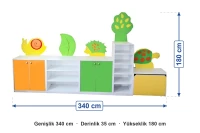 Salyangoz Figürlü Dolap Seti 340x35x180 cm ölçüleri: genişlik 340 cm, derinlik 35 cm, yükseklik 180 cm