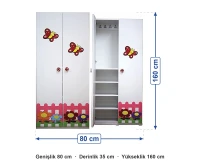 Kelebek Figürlü Vestiyer Modülü 80x35x160 cm ölçüleri: genişlik 80 cm, derinlik 35 cm, yükseklik 160 cm
