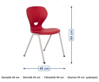 Monoblok Sandalye ölçüleri: genişlik 40 cm, derinlik 45 cm, yükseklik 64 cm, oturma 35 cm (yaklaşık)