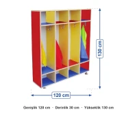 Renkli Kabinli Vestiyer 120x30x130 cm ölçüleri: genişlik 120 cm, derinlik 30 cm, yükseklik 130 cm
