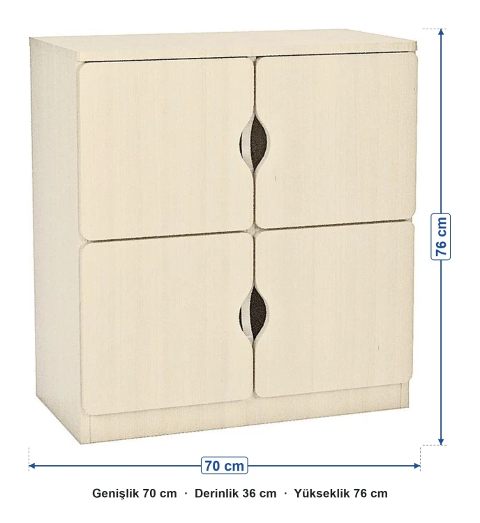 4 Kapaklı Aytaşı Öğrenci Dolabı ölçüleri: genişlik 70 cm, derinlik 36 cm, yükseklik 76 cm