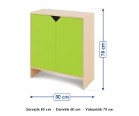 Yeşil İki Kapaklı Alçak Dolap 80x40x70 cm ölçüleri: genişlik 80 cm, derinlik 40 cm, yükseklik 70 cm