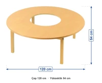 Naturel Ahşap Yuvarlak Oyun Masası 120 cm ölçüleri: çap 120 cm, yükseklik 54 cm