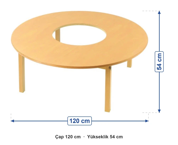 Naturel Ahşap Yuvarlak Oyun Masası 120 cm ölçüleri: çap 120 cm, yükseklik 54 cm