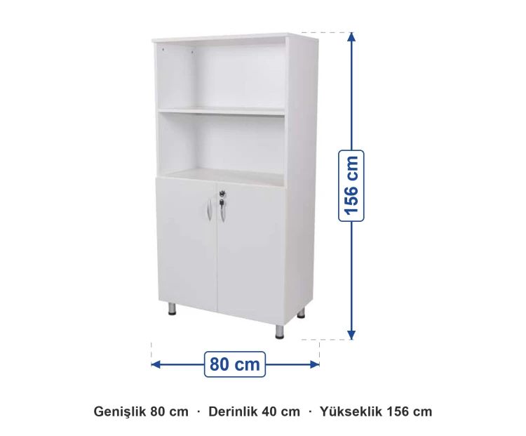 Beyaz Kilitli Öğretmen Dolabı 80x40x156 cm ölçüleri: genişlik 80 cm, derinlik 40 cm, yükseklik 156 cm