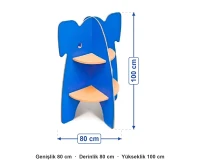 Fil Figürlü Kitaplık 80x80x100 cm ölçüleri: genişlik 80 cm, derinlik 80 cm, yükseklik 100 cm