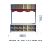 Portmanto Vestiyer 12 Kişilik 150x35x165 cm ölçüleri: genişlik 150 cm, derinlik 35 cm, yükseklik 165 cm