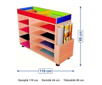 Tekerlekli Fon Kartonu Dolabı 110x54x85 cm ölçüleri: genişlik 110 cm, derinlik 54 cm, yükseklik 85 cm