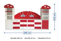 Mantar Figürlü Dolap Seti 240x35x210 cm ölçüleri: genişlik 240 cm, derinlik 35 cm, yükseklik 210 cm