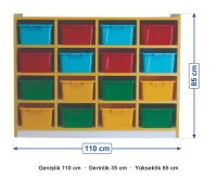 16 Kutulu Sınıf Dolabı 110x35x85 cm ölçüleri: genişlik 110 cm, derinlik 35 cm, yükseklik 85 cm