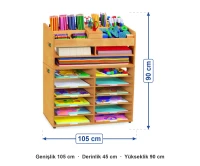 Üstü Kalemlikli Karton Dolabı 105x45x90 cm ölçüleri: genişlik 105 cm, derinlik 45 cm, yükseklik 90 cm