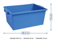 Mavi Plastik Oyuncak Kutusu 9 Litre ölçüleri: genişlik 36,5 cm, derinlik 25 cm, yükseklik 15 cm