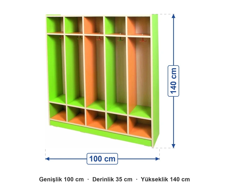 Yeşil Turuncu Açık Vestiyer 100x35x140 cm ölçüleri: genişlik 100 cm, derinlik 35 cm, yükseklik 140 cm