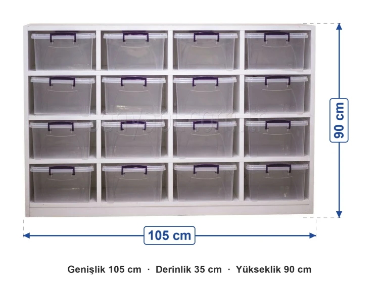 Şeffaf Kutulu Düzenleme Dolabı 105x35x90 cm ölçüleri: genişlik 105 cm, derinlik 35 cm, yükseklik 90 cm