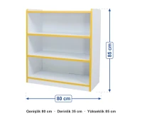 Sarı Kenarlı Açık Raflı Dolap 80x35x85 cm ölçüleri: genişlik 80 cm, derinlik 35 cm, yükseklik 85 cm