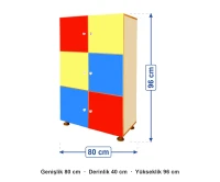 6 Kapaklı Kişisel Öğrenci Dolabı 80x40x96 cm ölçüleri: genişlik 80 cm, derinlik 40 cm, yükseklik 96 cm