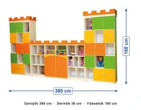 Kale Temalı Dolap Seti 380x38x180 cm ölçüleri: genişlik 380 cm, derinlik 38 cm, yükseklik 180 cm