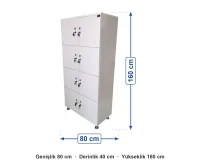 8 Kapaklı Kilitli Personel Dolabı 80x40x160 cm ölçüleri: genişlik 80 cm, derinlik 40 cm, yükseklik 160 cm