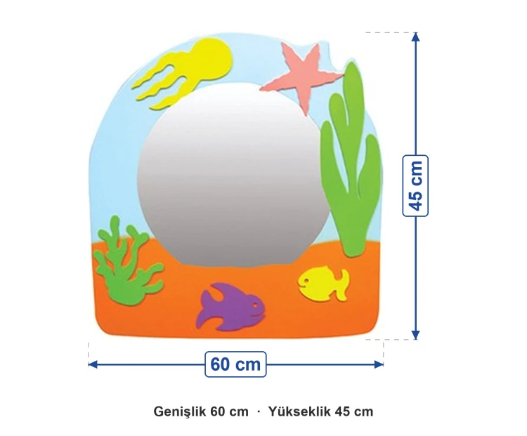 Deniz Dibi Figürlü Lavabo Aynası 60x45 cm ölçüleri: genişlik 60 cm, yükseklik 45 cm